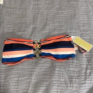 Michael Kors Medium Striped Bandeau Swim Top